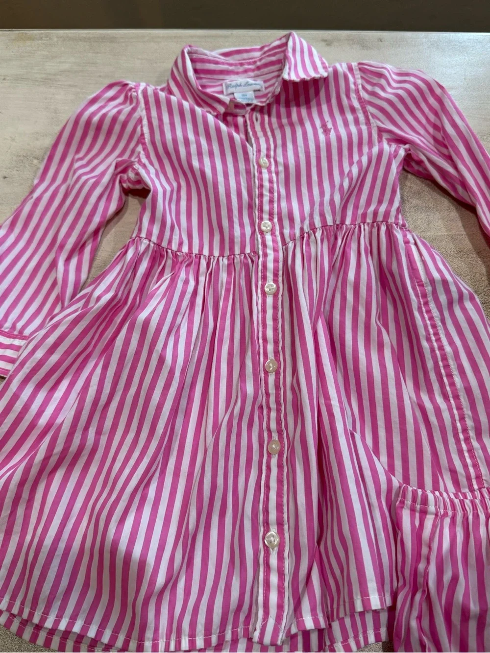 Ralph Lauren 2-Piece Pink White Striped Dress & Bloomers Set 18M Cotton Logo